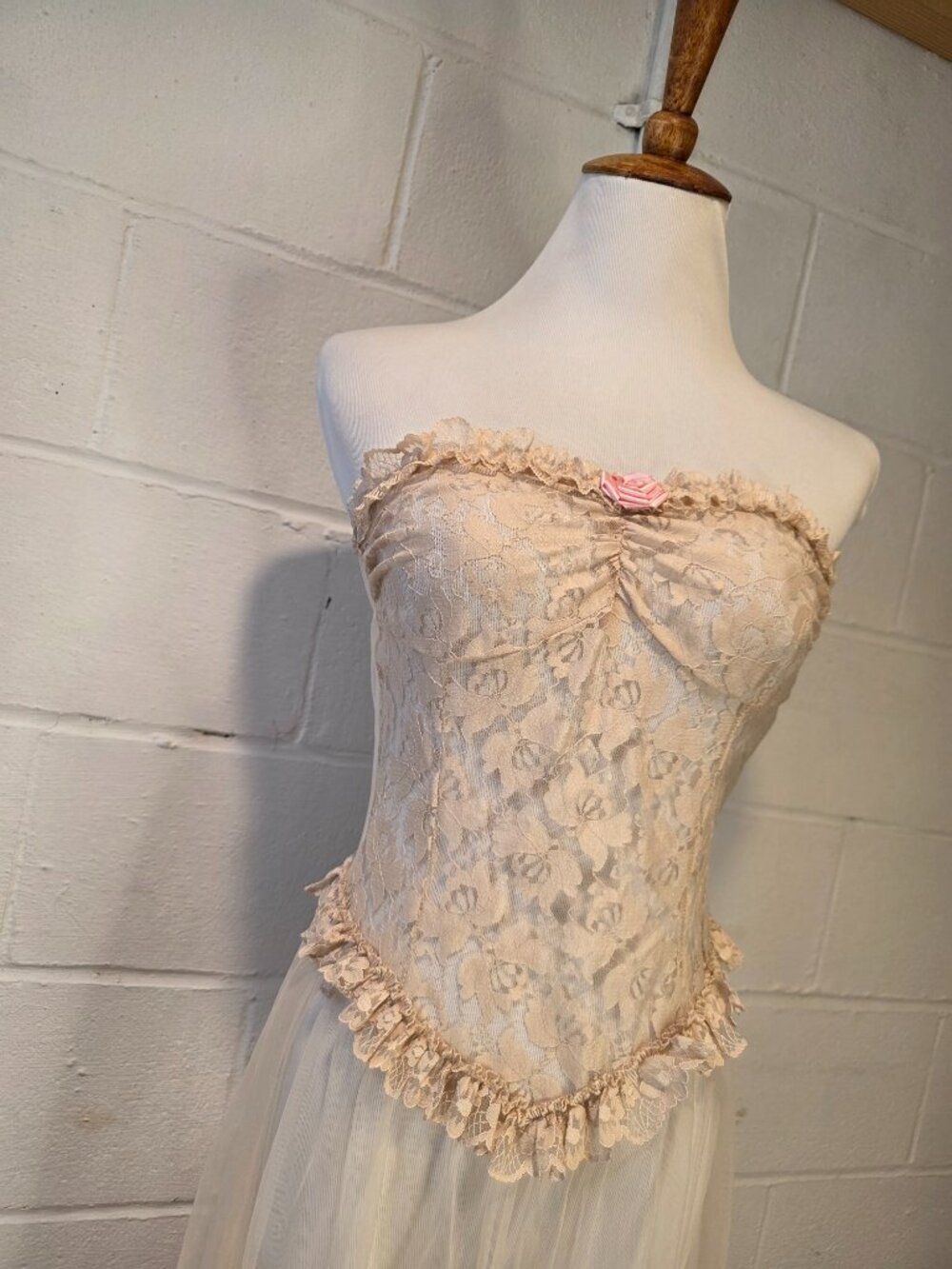 Vintage Ren Fair Fairy Coquette Western Festival Sheer Lace Empire Waist Dress - Picture 6 of 15